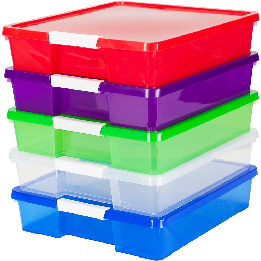 Storex Stackable Craft Box - 3" Height x 14" Width14" Length - Stackable - Assorted Bright - 5 / Carton. Picture 2
