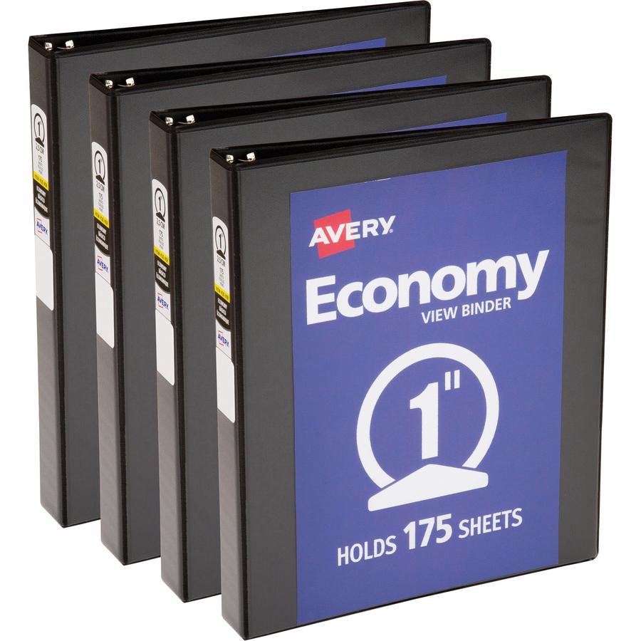 Avery&reg; Economy View Binder - 1" Binder Capacity - Letter - 8 1/2" x 11" Sheet Size - 175 Sheet Capacity - 3 x Round Ring Fastener(s) - 2 Internal Pocket(s) - Vinyl, Chipboard - Black - 15.84 oz - . Picture 4