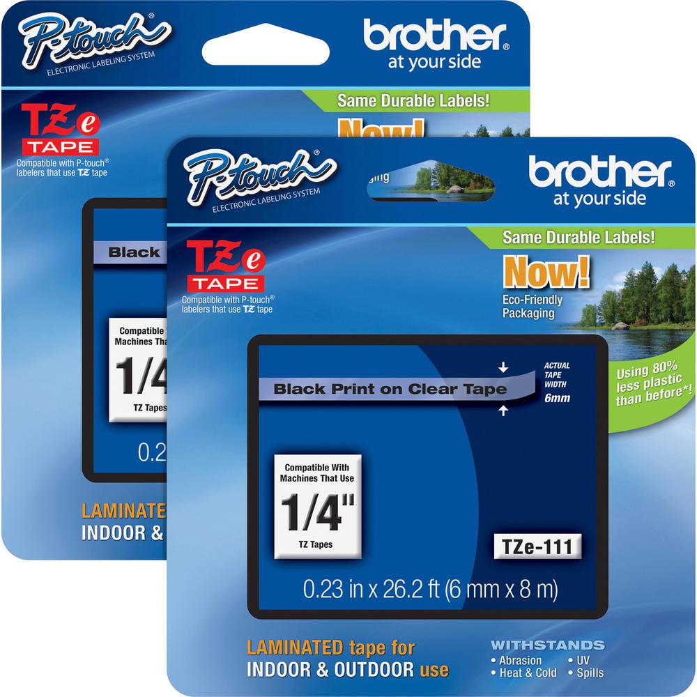Brother P-touch TZe Laminated Tape Cartridges - 15/64" Width - Rectangle - Clear, Black - 2 / Bundle - Water Resistant - Grease Resistant, Grime Resistant, Temperature Resistant, Sunlight Resistant, H. Picture 2