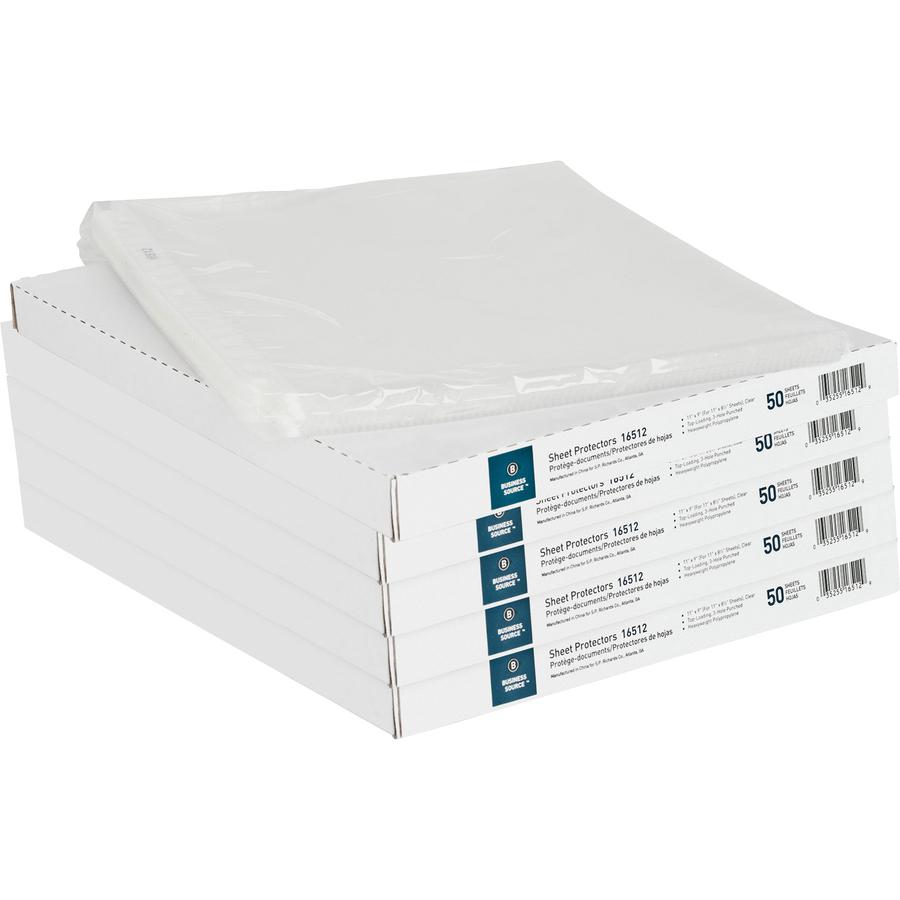 Business Source Top-Loading Poly Sheet Protectors - For Letter 8 1/2" x 11" Sheet - 3 x Holes - Ring Binder - Top Loading - Rectangular - Clear - Polypropylene - 250 / Bundle. Picture 2