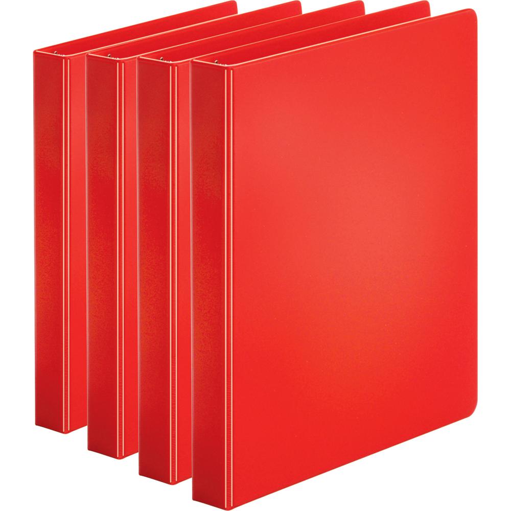 Business Source Basic Round Ring Binders - 1" Binder Capacity - Letter - 8 1/2" x 11" Sheet Size - 225 Sheet Capacity - 3 x Round Ring Fastener(s) - Internal Pocket(s) - Chipboard, Polypropylene - Red. Picture 6
