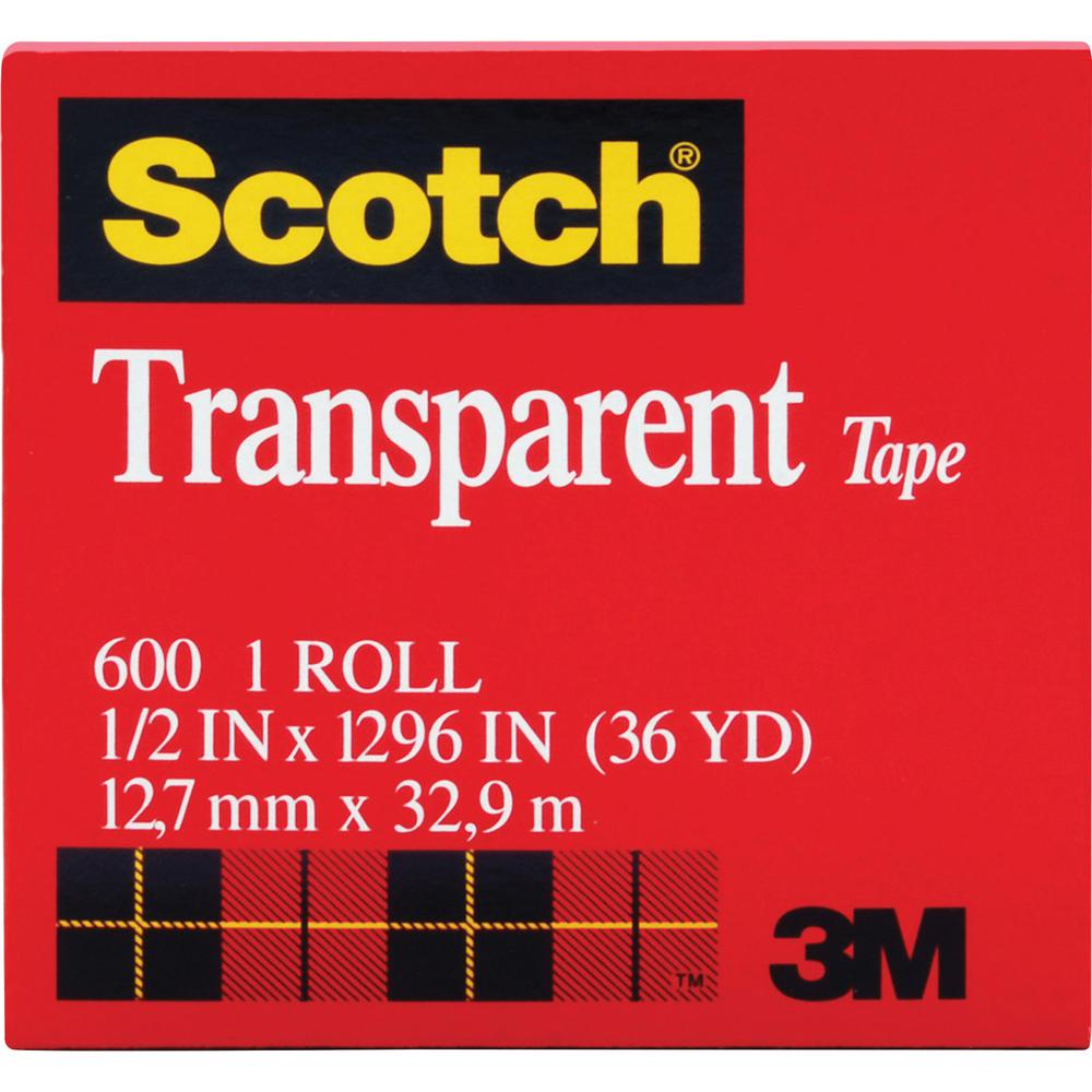 Scotch Transparent Tape - 1/2"W - 36 yd Length x 0.50" Width - 1" Core - Moisture Resistant, Stain Resistant, Long Lasting - For Multipurpose, Mending, Packing, Label Protection, Wrapping - 12 / Pack . Picture 3