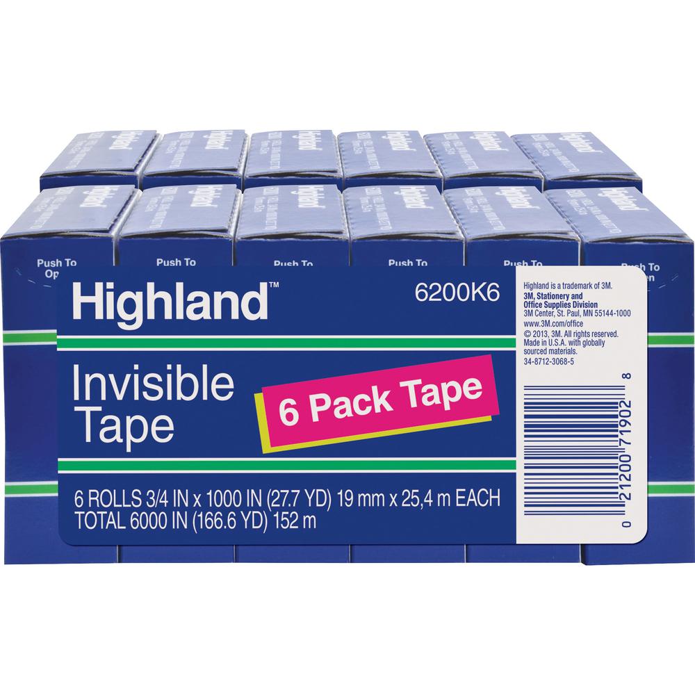 Highland 3/4"W Matte-finish Invisible Tape - 27.78 yd Length x 0.75" Width - 1" Core - For Mending, Holding, Splicing - 12 / Bundle - Matte - Clear. Picture 3