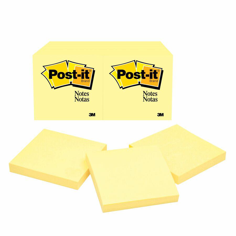 Post-it&reg; Notes Original Notepads - 3" x 3" - Square - 100 Sheets per Pad - Unruled - Canary Yellow - Paper - Self-adhesive, Repositionable - 24 / Bundle. Picture 6