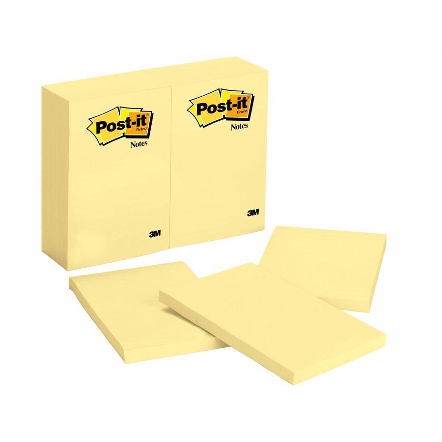 Post-it&reg; Notes Original Notepads - 4" x 6" - Rectangle - 100 Sheets per Pad - Unruled - Canary Yellow - Paper - Self-adhesive, Repositionable - 24 / Bundle. Picture 5
