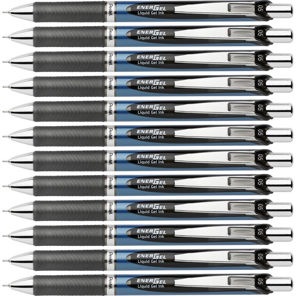 EnerGel EnerGel RTX Liquid Gel Pens - Fine Pen Point - 0.5 mm Pen Point Size - Needle Pen Point Style - Refillable - Retractable - Black Gel-based Ink - Blue Barrel - Stainless Steel Tip - 12 / Box. Picture 3