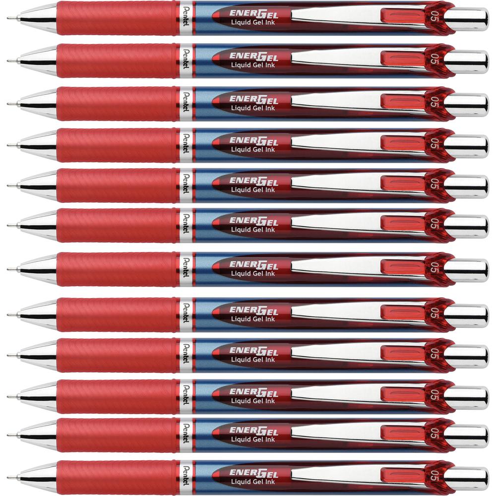 EnerGel EnerGel RTX Liquid Gel Pens - Fine Pen Point - 0.5 mm Pen Point Size - Needle Pen Point Style - Refillable - Retractable - Red Gel-based Ink - Blue Barrel - Stainless Steel Tip - 12 / Box. Picture 3