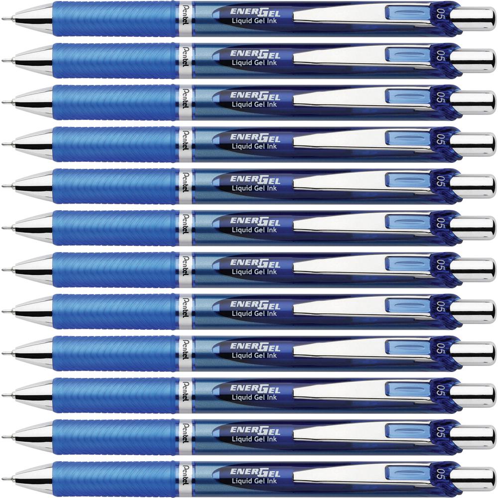 EnerGel EnerGel RTX Liquid Gel Pens - Fine Pen Point - 0.5 mm Pen Point Size - Needle Pen Point Style - Refillable - Retractable - Blue Gel-based Ink - Blue Barrel - Stainless Steel Tip - 12 / Box. Picture 2
