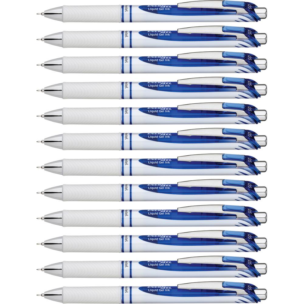 EnerGel EnerGel Pearl Liquid Gel Pens - Fine Pen Point - 0.5 mm Pen Point Size - Needle Pen Point Style - Refillable - Retractable - Blue Gel-based Ink - Pearl White Stainless Steel Barrel - 1 Dozen. Picture 3