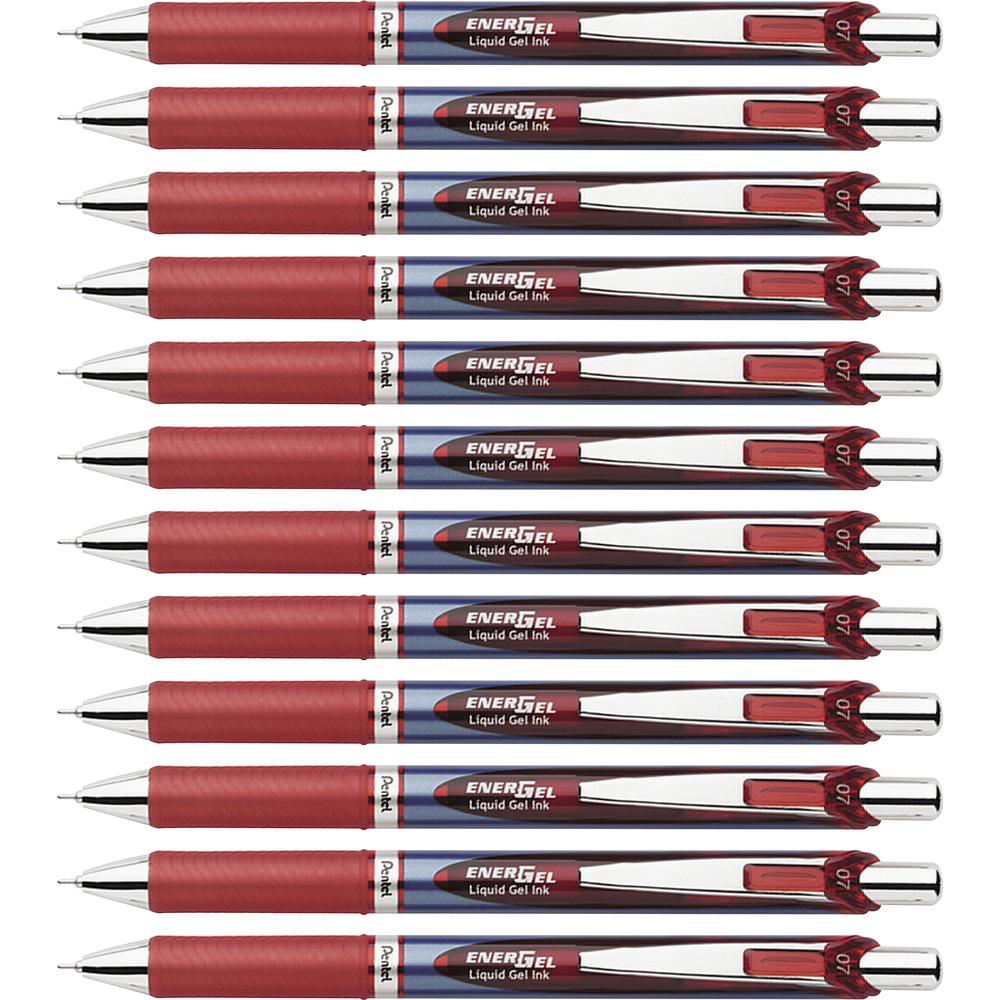 EnerGel EnerGel RTX Liquid Gel Pens - Medium Pen Point - 0.7 mm Pen Point Size - Needle Pen Point Style - Refillable - Retractable - Red Gel-based Ink - Blue Barrel - Stainless Steel Tip - 12 / Box. Picture 3