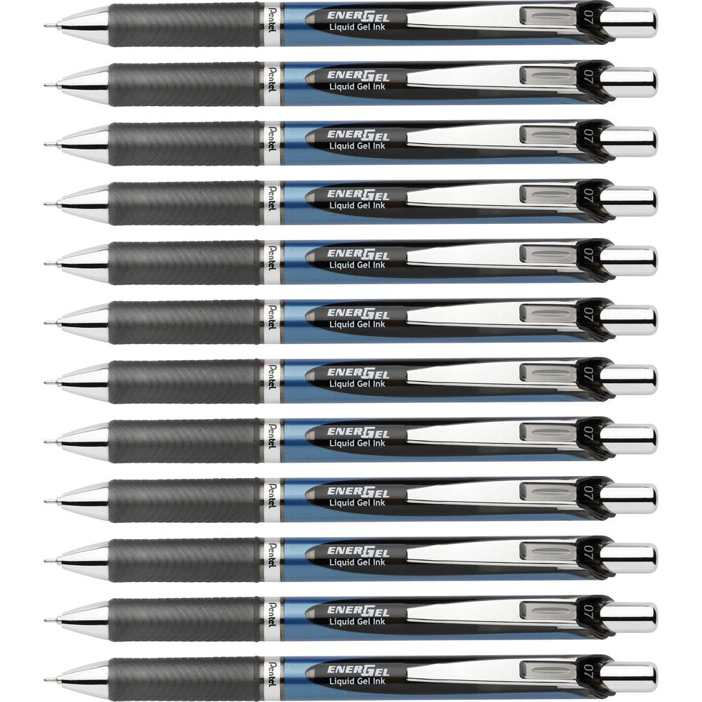 EnerGel EnerGel RTX Liquid Gel Pens - Medium Pen Point - 0.7 mm Pen Point Size - Needle Pen Point Style - Refillable - Retractable - Black Gel-based Ink - Blue Barrel - Stainless Steel Tip - 12 / Box. Picture 2