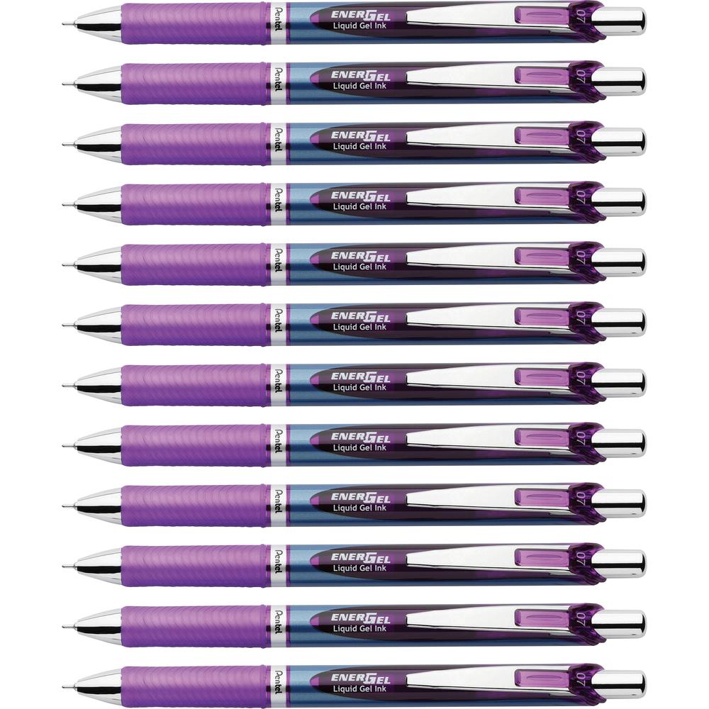 Pentel Needle Tip Liquid Gel Ink Pens - Refillable - Retractable - Violet Liquid Gel Ink Ink - Stainless Steel Tip - 12 / Box. Picture 3