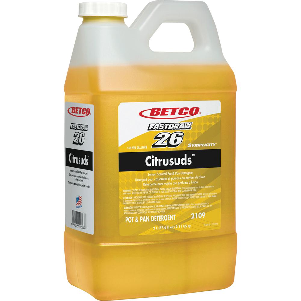 Betco Symplicity Citrusuds Pot/Pan Detergent - FASTDRAW 26 - Concentrate - 67.6 fl oz (2.1 quart) - Lemon Scent - 1 Each - Heavy Duty, Long Lasting, Spill Proof, Phosphate-free - Yellow. Picture 2