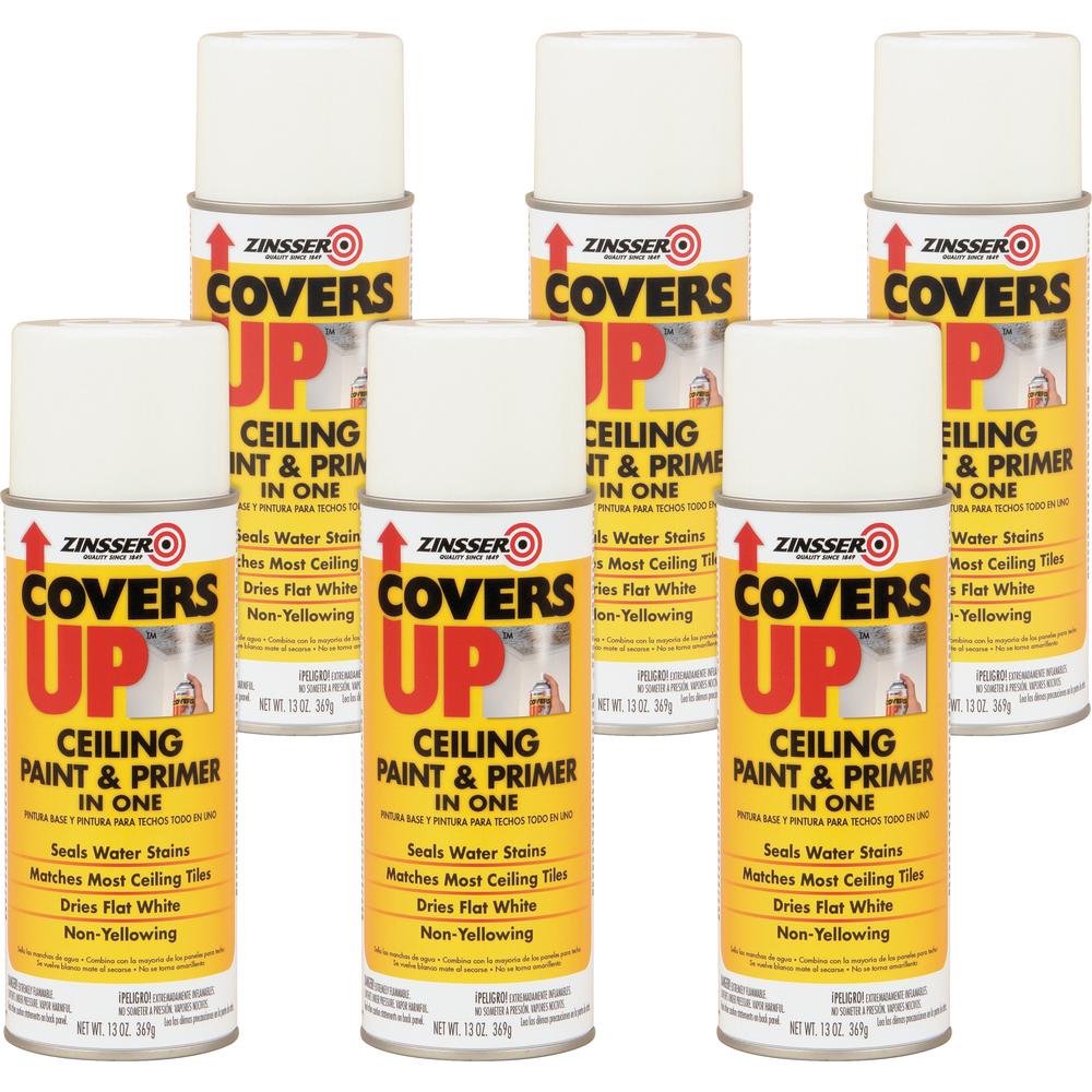 Zinsser COVERS UP Ceiling Paint & Primer In One - 13 fl oz - 6 / Carton - White. Picture 2