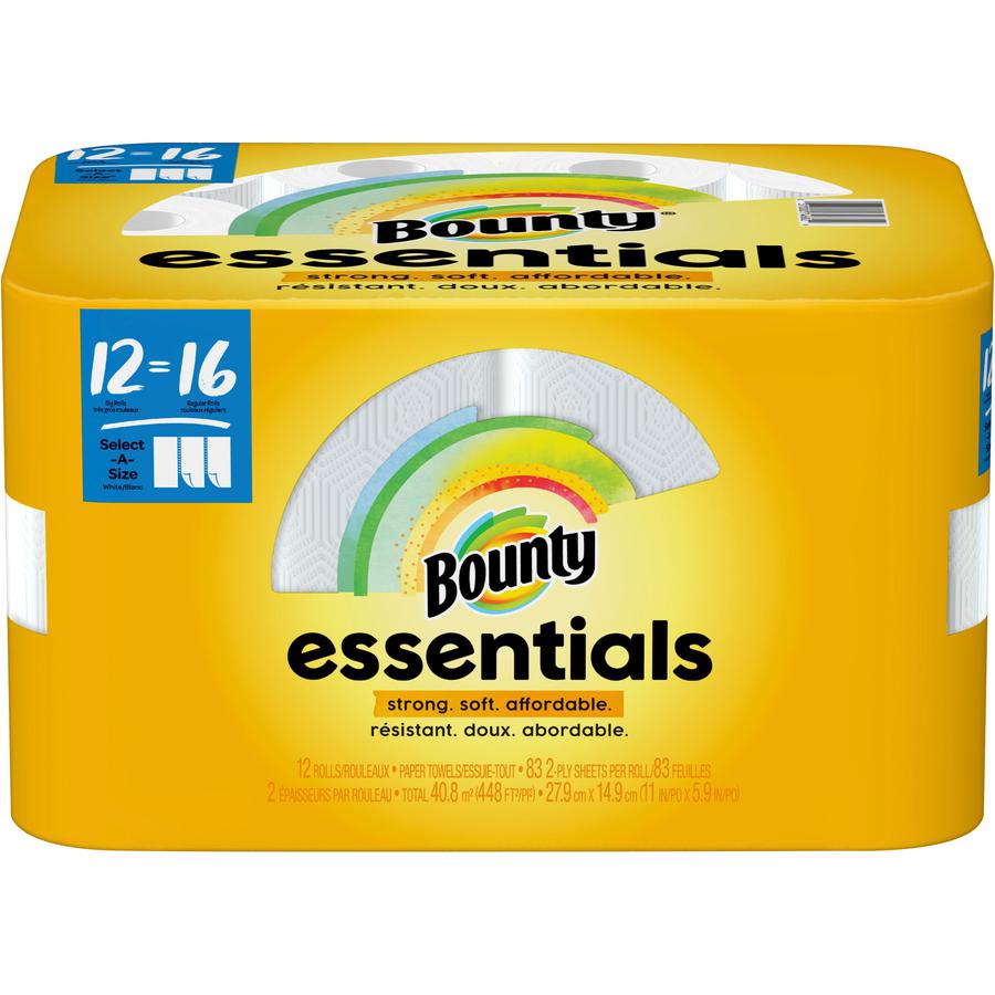 Bounty Essentials Select-A-Size Paper Towels - 12 Big Rolls = 16 Regular - 2 Ply - 83 Sheets/Roll - White - 12 / Carton. Picture 7