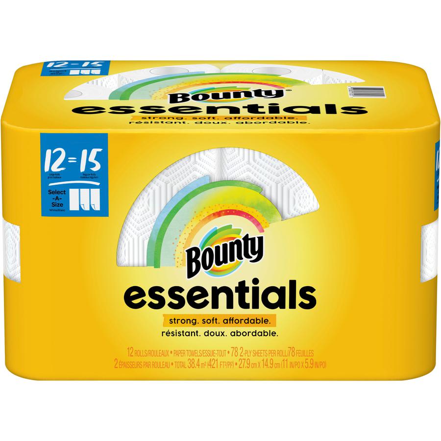 Bounty Essentials Select-A-Size Towels - 12 Large = 15 Regular - 2 Ply - 78 Sheets/Roll - White - For Kitchen - 12 / Carton. Picture 7
