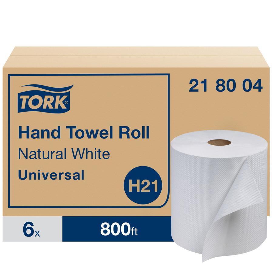 TORK Universal Hand Towel Roll - 1 Ply - 7.90" x 800 ft - 7.90" Roll Diameter - White - Paper - Embossed, Absorbent, Long Lasting - For Hand - 6 / Roll. Picture 2