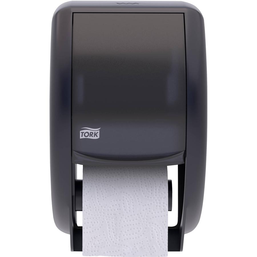 TORK Bath Tissue Roll Twin Dispenser - Roll Dispenser - 12.8" Height x 7.5" Width x 7" Depth - Plastic - Smoke - Translucent, Easy to Clean, Impact Resistant, Lockable, Long Lasting - 1. Picture 3