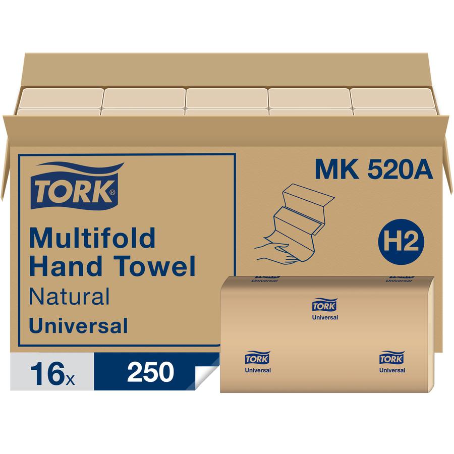TORK Universal Hand Towel Multifold - 1 Ply - Multifold - 11" x 63 ft - Natural - Absorbent, Soft - For Hand - 250 Per Pack - 4000 / Sheet. Picture 3