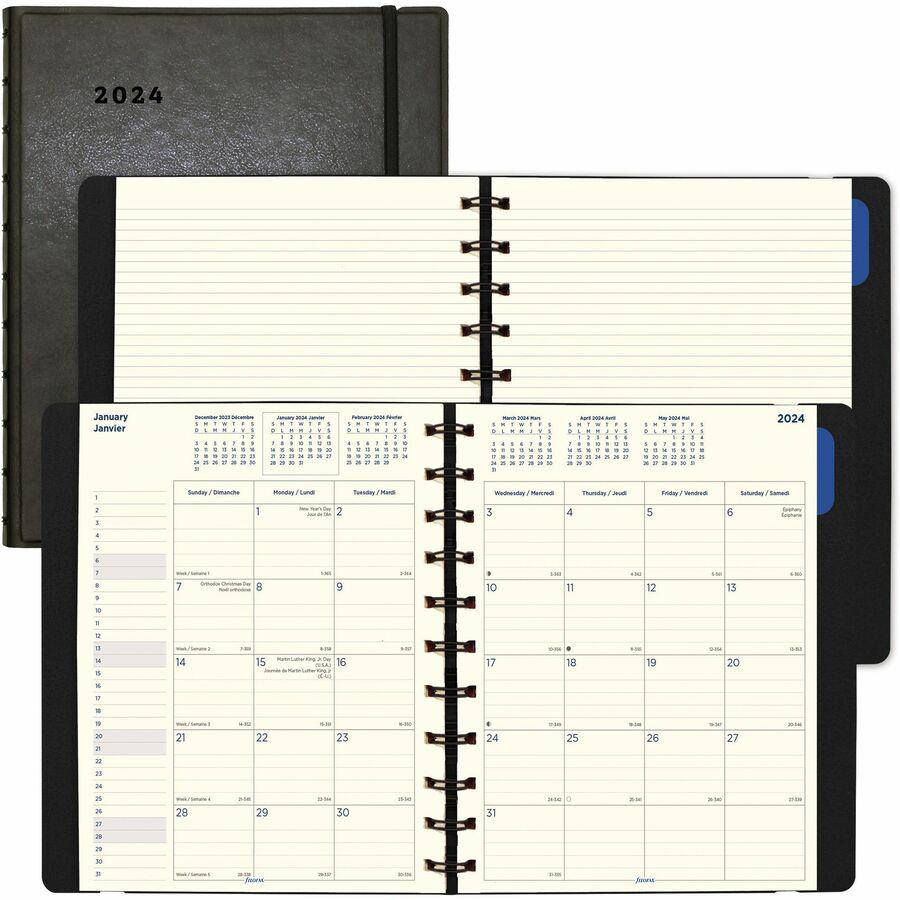 Filofax 17-Month Monthly Planner - Julian Dates - Monthly - 17 Month - August 2023 - December 2024 - 1 Month Double Page Layout - 8 1/2" x 10 7/8" Cream Sheet - Twin Wire - Elastic - Leather - Black C. Picture 9