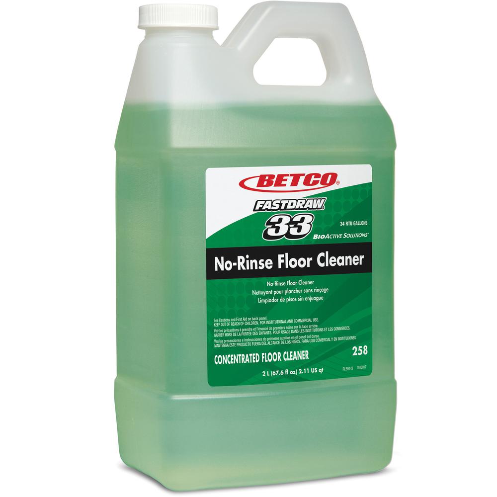 Betco FASTDRAW 33 No-Rinse Floor Cleaner - Concentrate Liquid - 64 fl oz (2 quart) - Rain Fresh Scent - 4 / Carton - Light Green. Picture 2