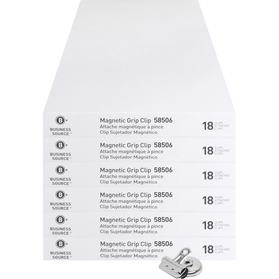 Business Source Magnetic Grip Clips Pack - No. 1 - 1.3" Width - for Paper - Magnetic, Heavy Duty - 108 / Bundle - Silver. Picture 4