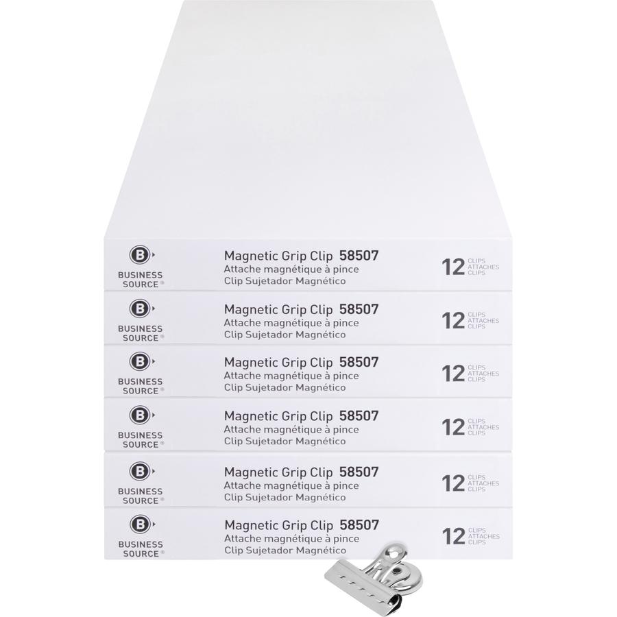 Business Source Magnetic Grip Clips Pack - No. 2 - 2.3" Width - for Paper - Magnetic, Heavy Duty - 72 / Bundle - Silver. Picture 3