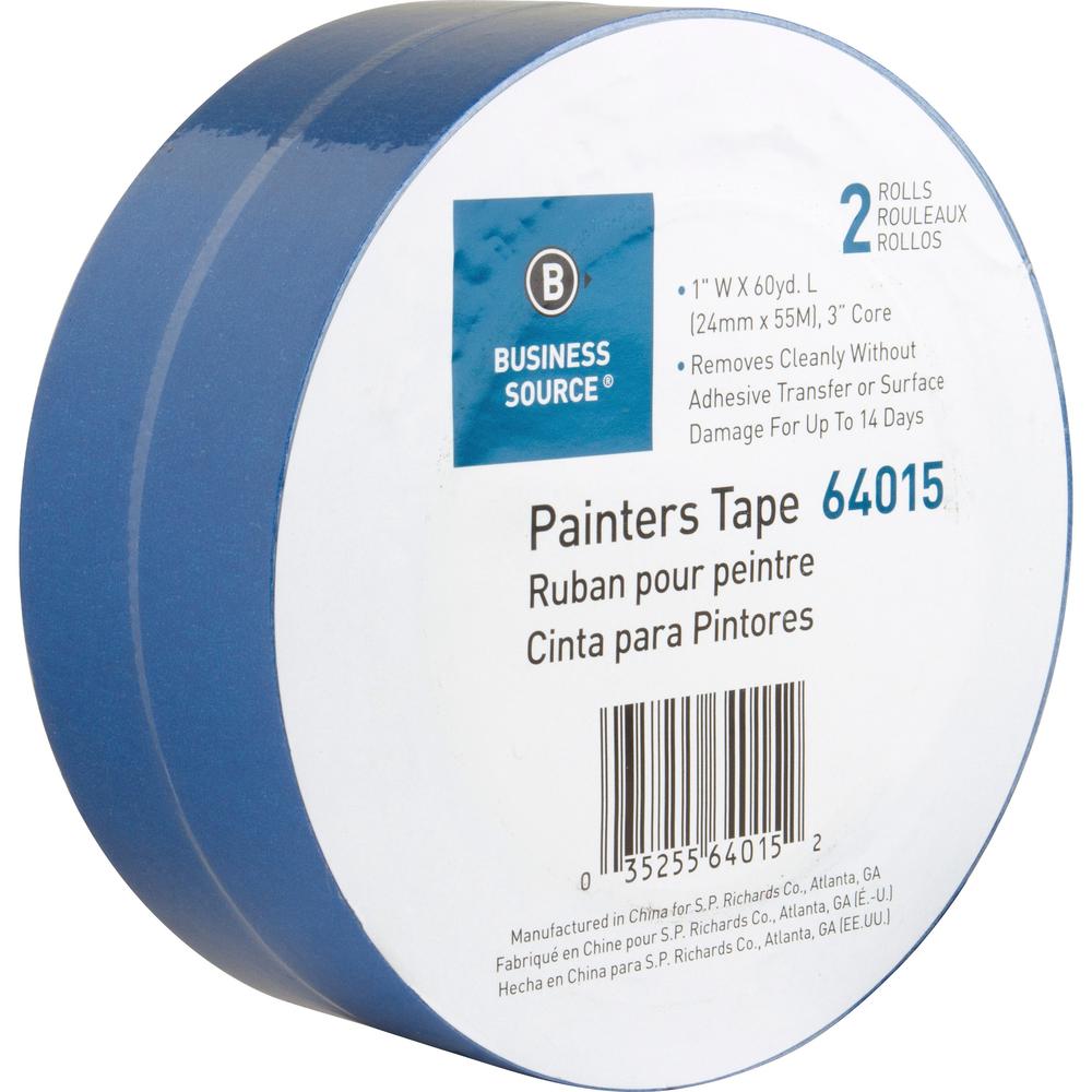 Business Source Multisurface Painter's Tape - 60 yd Length x 1" Width - 5.5 mil Thickness - 2 / Pack - Blue. Picture 3