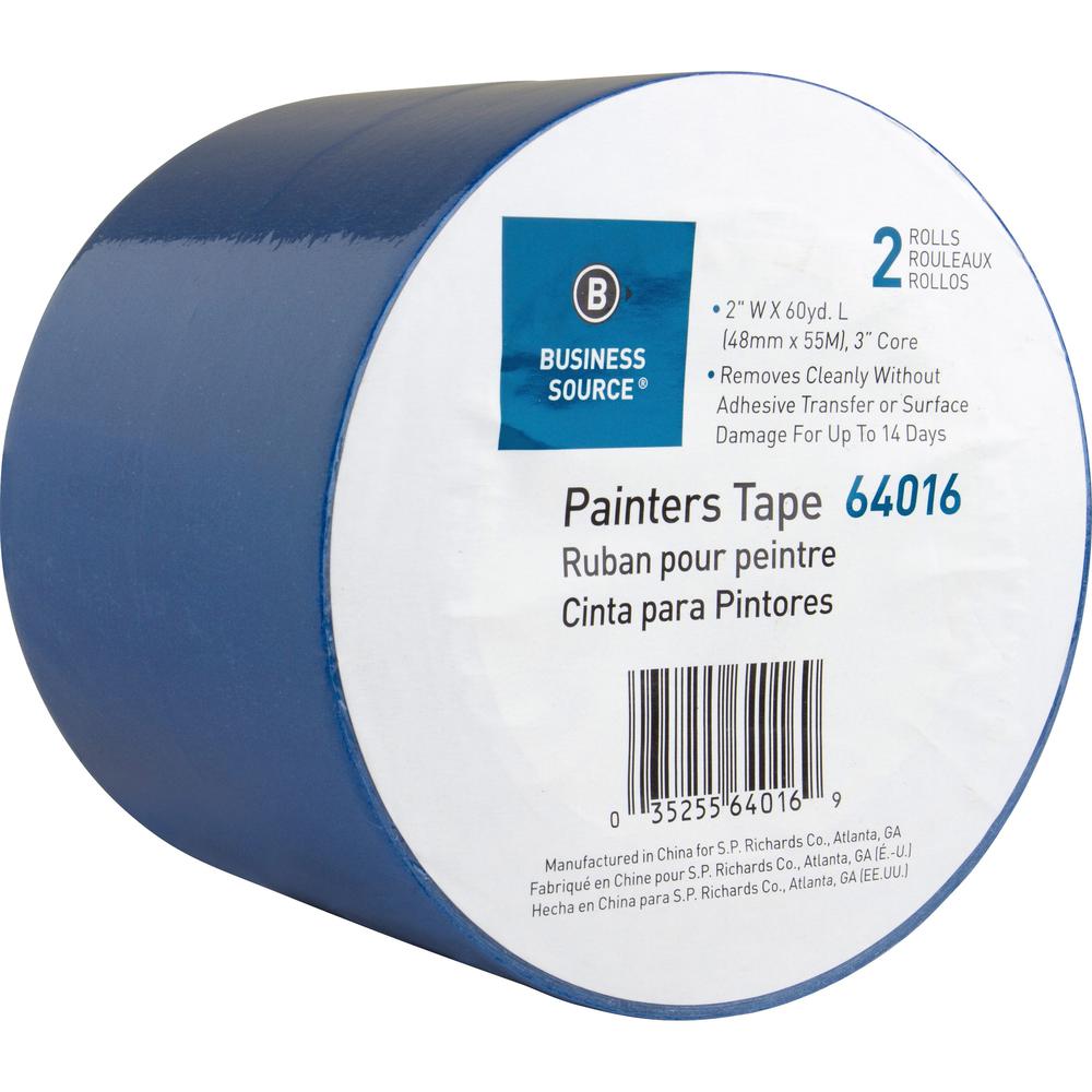 Business Source Multisurface Painter's Tape - 60 yd Length x 2" Width - 5.5 mil Thickness - 2 / Pack - Blue. Picture 6