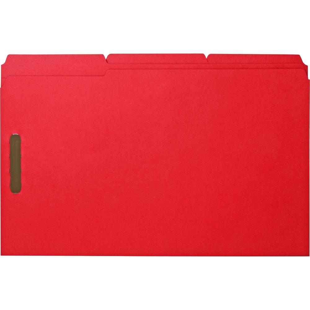 Business Source 1/3 Tab Cut Legal Recycled Fastener Folder - 8 1/2" x 14" - 3/4" Expansion - 2 Fastener(s) - 2" Fastener Capacity - Top Tab Location - Assorted Position Tab Position - Red - 10% Recycl. Picture 2