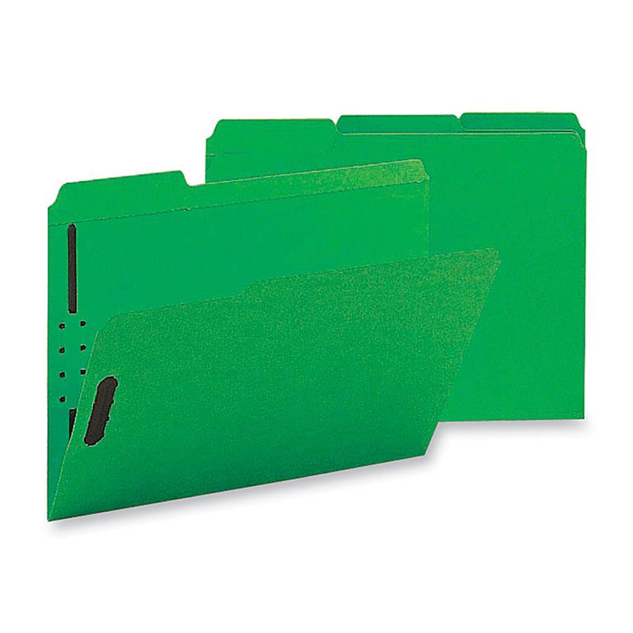 Business Source 1/3 Tab Cut Letter Recycled Fastener Folder - 8 1/2" x 11" - 3/4" Expansion - 2 Fastener(s) - 2" Fastener Capacity - Top Tab Location - Assorted Position Tab Position - Green - 10% Rec. Picture 2