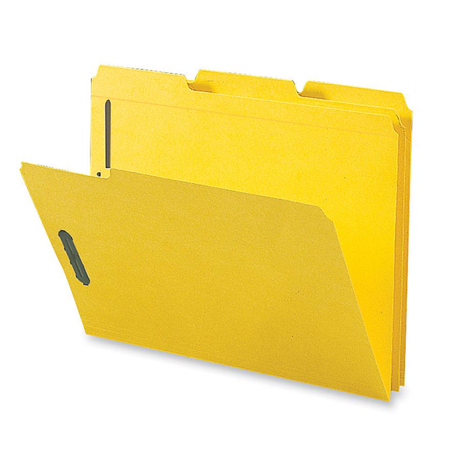 Business Source 1/3 Tab Cut Letter Recycled Fastener Folder - 8 1/2" x 11" - 3/4" Expansion - 2 Fastener(s) - 2" Fastener Capacity - Top Tab Location - Assorted Position Tab Position - Yellow - 10% Re. Picture 2