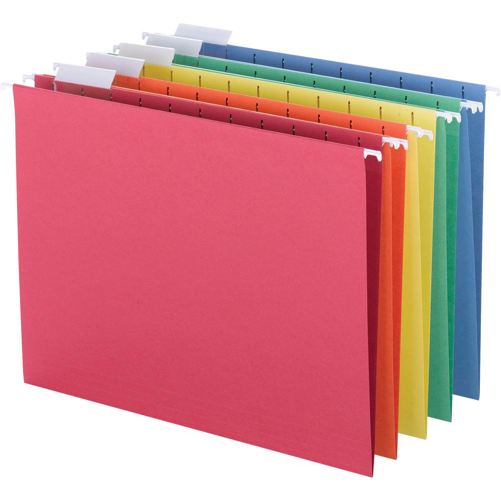 Business Source 1/5 Tab Cut Letter Recycled Hanging Folder - 8 1/2" x 11" - Top Tab Location - Blue, Green, Orange, Red, Yellow - 10% Recycled - 25 / Box. Picture 6