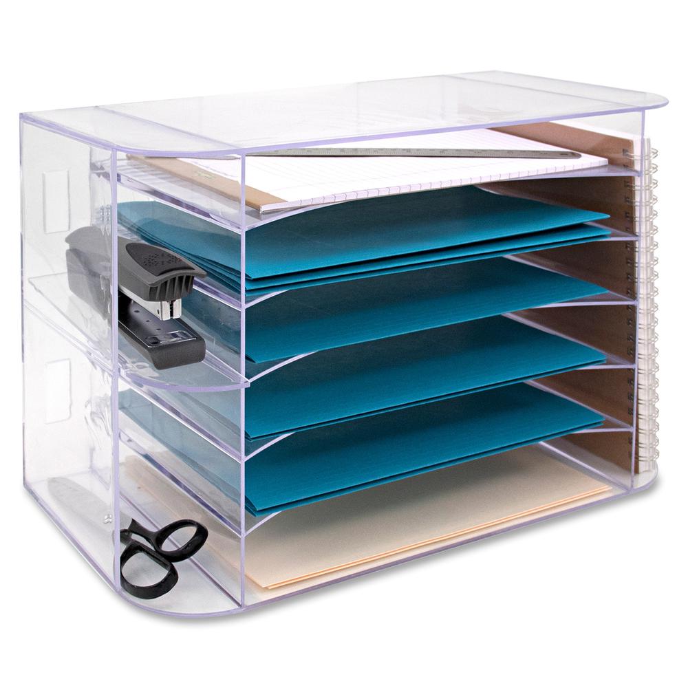 Business Source 6-tray Jumbo Desk Sorter - 3 Pocket(s) - 6 Compartment(s) - 12.3" Height x 18.1" Width x 10" Depth - Desktop - Clear - 1 Each. Picture 6