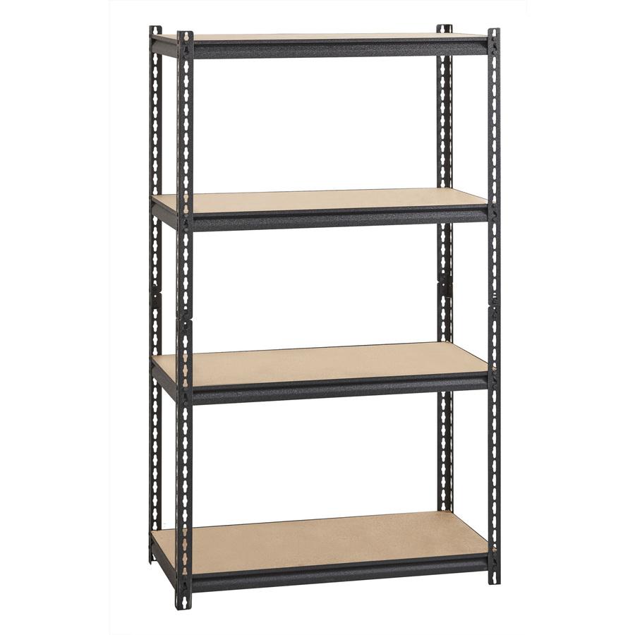 Lorell Iron Horse 2300 lb Capacity Riveted Shelving - 4 Shelf(ves) - 60" Height x 36" Width x 18" Depth - 30% Recycled - Black - Steel, Particleboard - 1 Each. Picture 9