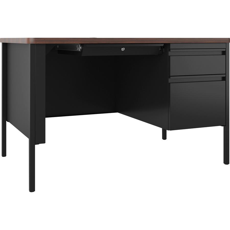 Lorell Fortress Series Walnut Top Teacher's Desk - 48" x 30"29.5" - Box, File Drawer(s) - Single Pedestal on Right Side - T-mold Edge. Picture 6
