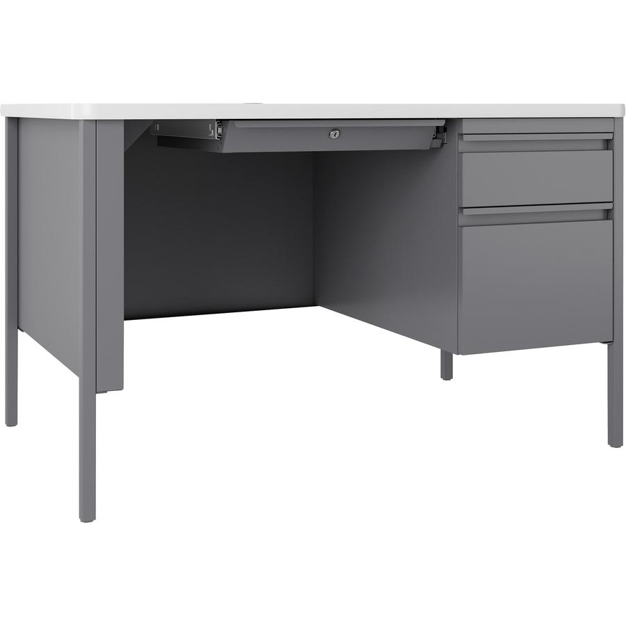 Lorell Fortress Series 48" Right-Pedestal Teachers Desk - 48" x 30"29.5" - Box, File Drawer(s) - Single Pedestal on Right Side - T-mold Edge - Finish: Gray. Picture 5