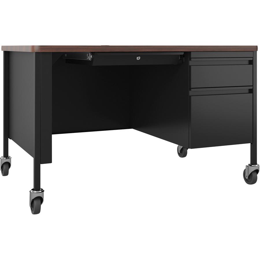 Lorell Fortress Series Walnut Top Teacher's Desk - 48" x 30"29.5" - Box, File Drawer(s) - Single Pedestal on Right Side - T-mold Edge. Picture 8