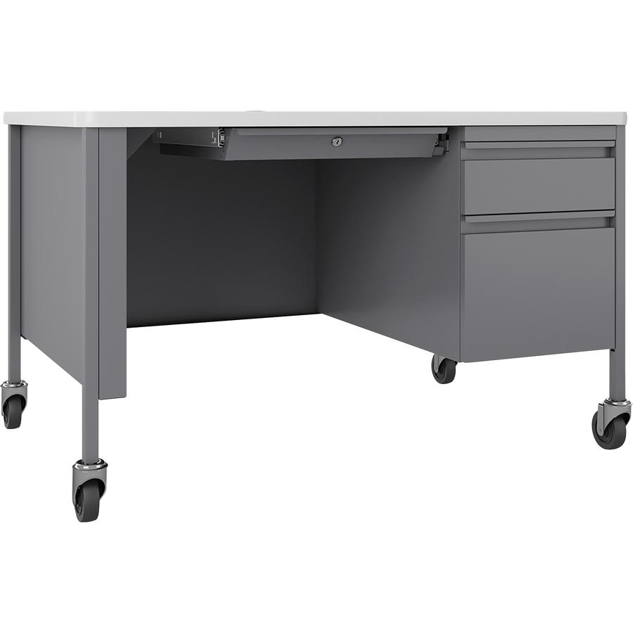 Lorell Fortress Series 48" Mobile Right-Pedestal Teachers Desk - 48" x 30"29.5" - Box, File Drawer(s) - Single Pedestal on Right Side - T-mold Edge - Finish: Gray. Picture 5