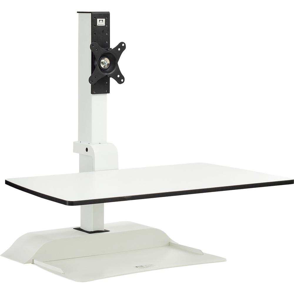 Safco Desktop Sit-Stand Desk Riser - Up to 27" Screen Support - 25 lb Load Capacity - 36" Height x 27.6" Width x 21.9" Depth - Desktop - Steel - White. Picture 9
