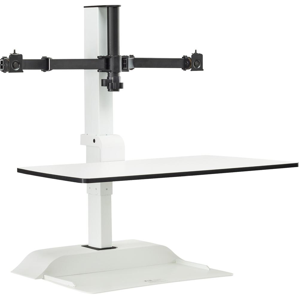 Safco Desktop Sit-Stand Desk Riser - Up to 27" Screen Support - 28 lb Load Capacity - 37.2" Height x 27.3" Width x 21.8" Depth - Desktop - Steel - White. Picture 8