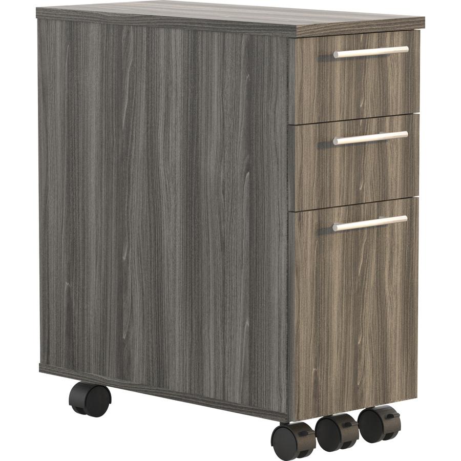 Safco Medina Box/Box/File Skinny Pedestal - 23" x 10.8" x 24.5" - 2 x Drawer(s) for Box, File - Letter, Legal - 20 lb Load Capacity - Freestanding, Adjustable Height, Locking Casters - Walnut - Lamina. Picture 3