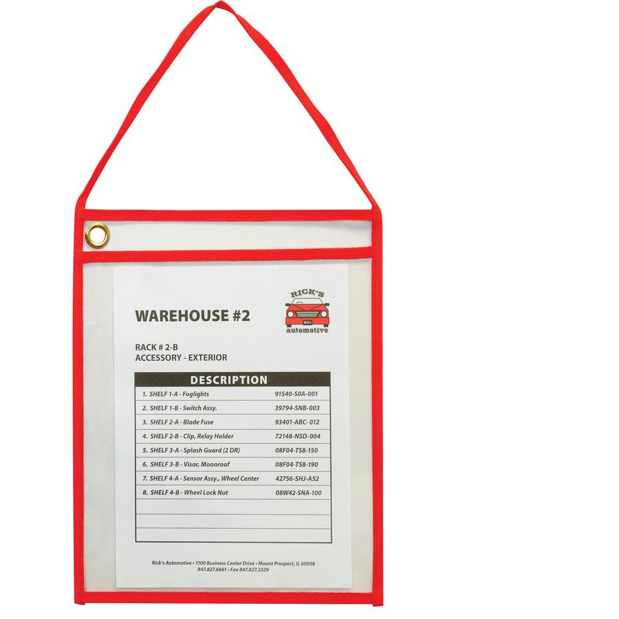 C-Line Hanging Strap Shop Ticket Holder - Support 9" x 12" Media - 15 / Box - Red, Clear. Picture 2