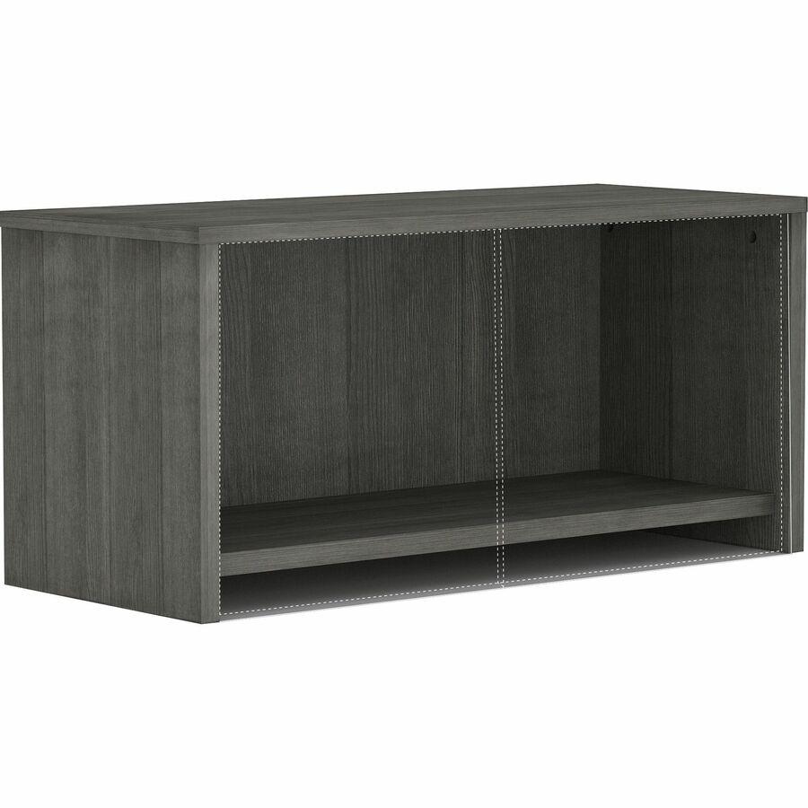 Lorell Weathered Charcoal Wall Mount Hutch - 36" x 15"17" Hutch, 1" Side Panel, 0.6" Back Panel, 1" Bottom Panel, 0.7" Top - Band Edge - Finish: Weathered Charcoal. Picture 3