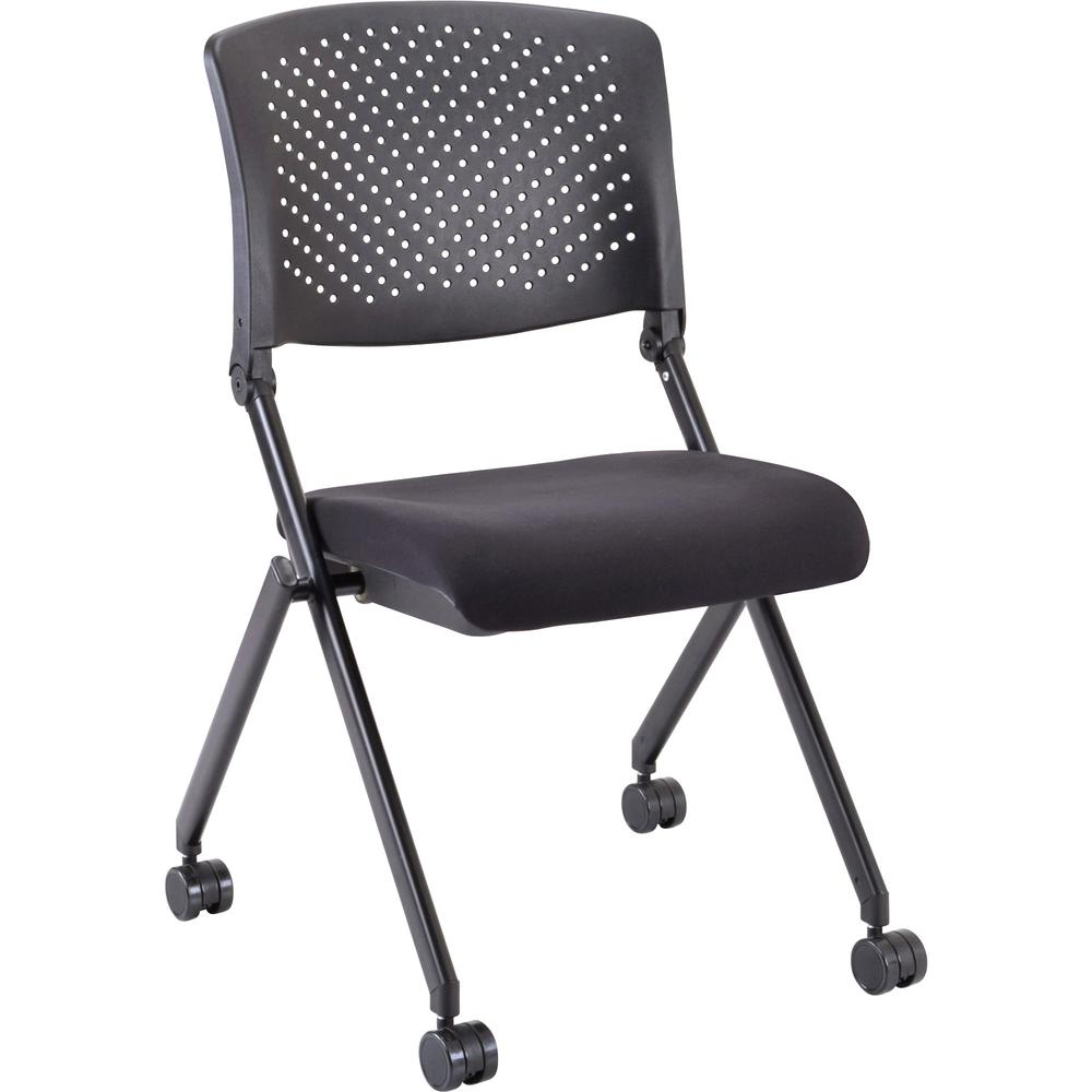 Lorell Upholstered Foldable Nesting Chairs - Black Fabric Seat - Black Plastic Back - Metal Frame - 2 / Carton. Picture 3