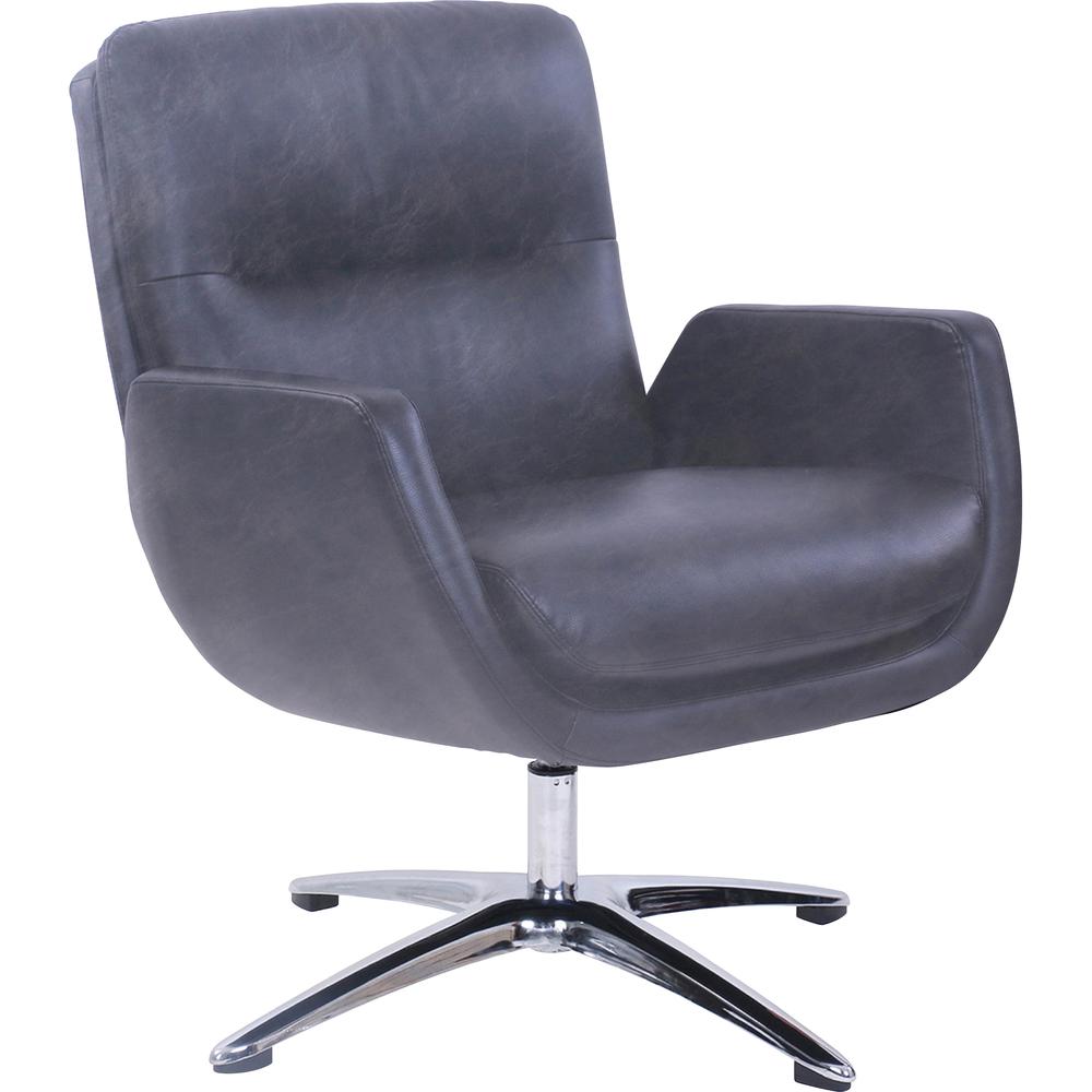 Lorell Distressed Soft Touch Lounge Chair - Black Polyurethane Seat - Black Polyurethane Back - 30.8" Length x 30.5" Width - 37.5" Height - 1 Each. Picture 2