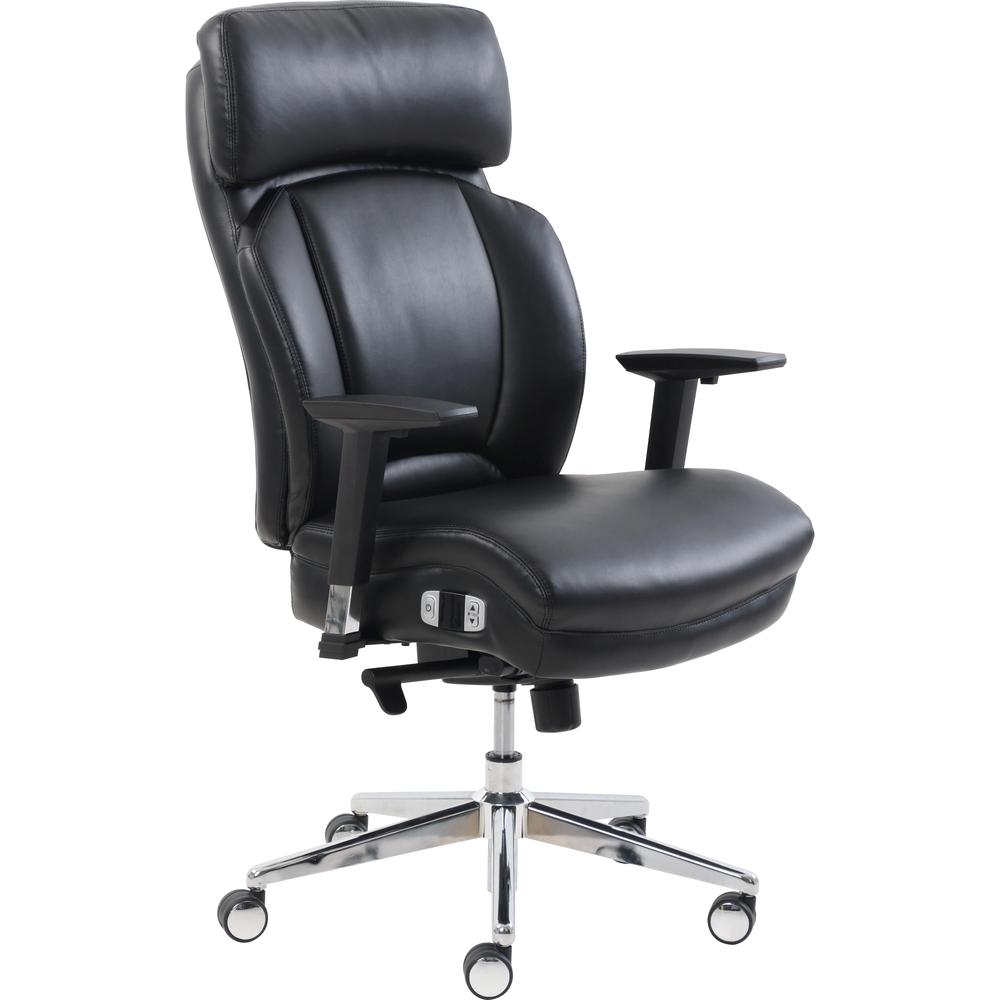 Lorell Lumbar Support High-Back Chair - Black Bonded Leather Seat - Black Bonded Leather Back - 5-star Base - 1 Each. Picture 2