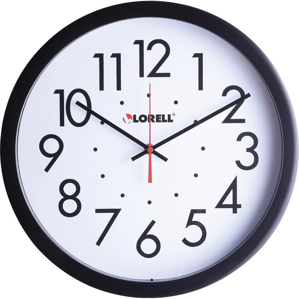 Lorell 14-1/2" Self-Set Wall Clock - Analog - Quartz - White Main Dial - Black. Picture 2