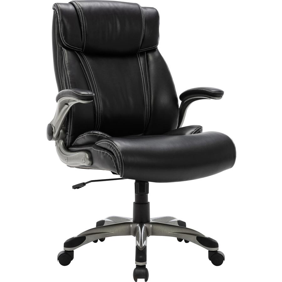 SOHO Flip Armrest High-back Leather Chair - Black Bonded Leather Seat - Black Bonded Leather Back - High Back - 5-star Base - Armrest - 1 Each. Picture 14