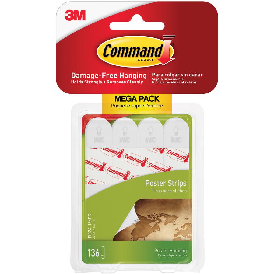 Command Poster Strips - 1.81" Length x 0.63" Width - 136 / Pack - White. Picture 2